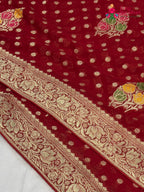 design pattern of red soft georgette meenakari zari saree