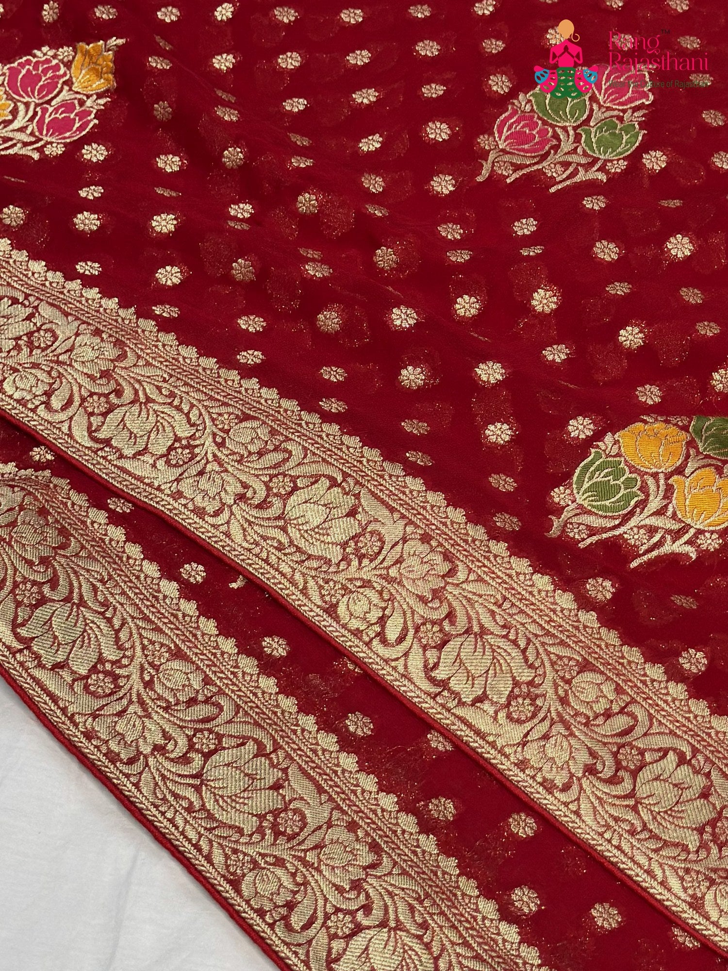 Red Soft Georgette Meenakari Zari Saree for Bridal | Designer Saree