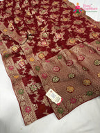 complete look of red soft georgette meenakari zari saree