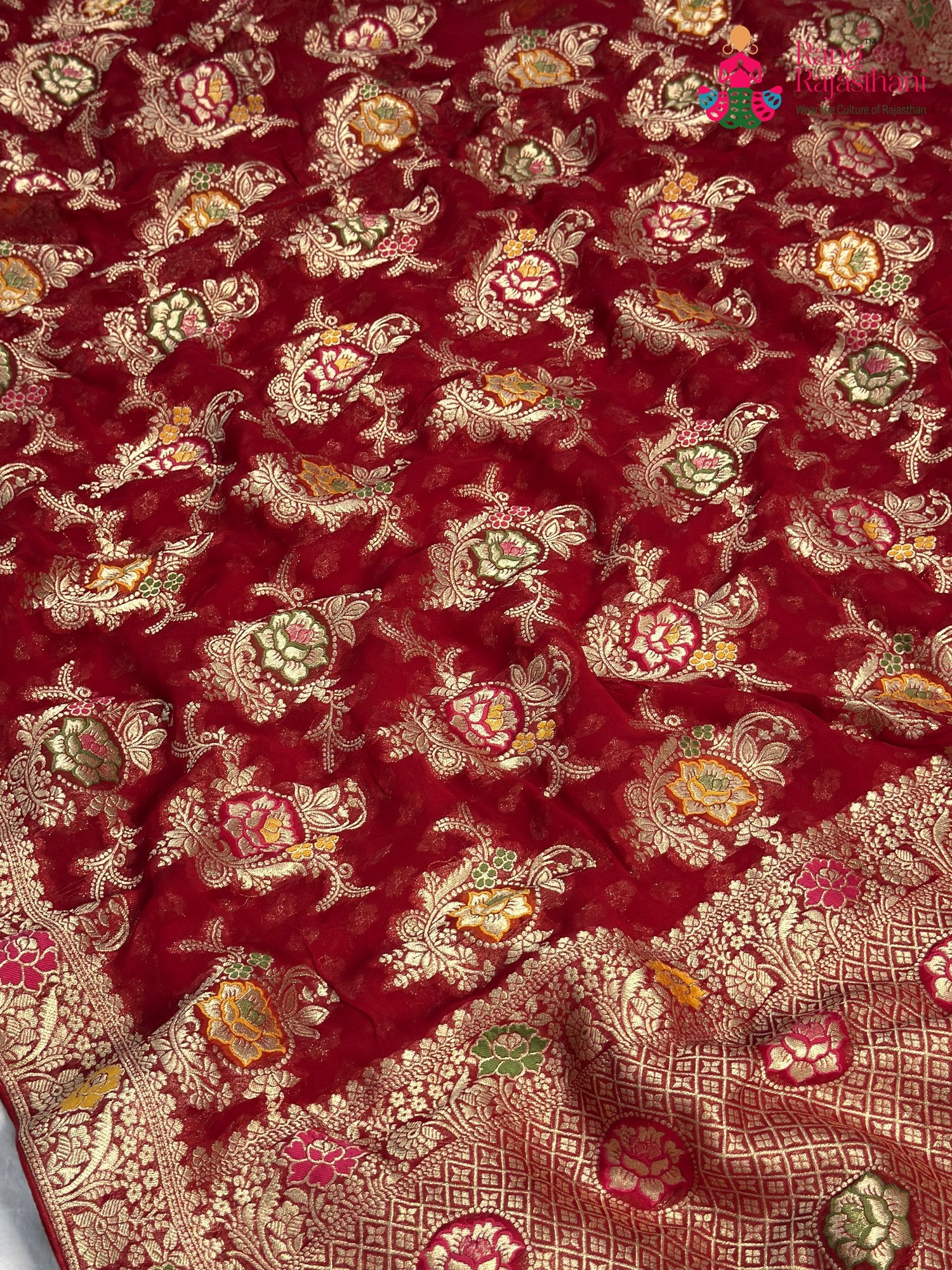 Red Soft Georgette Meenakari Zari Saree for Karwa Chauth | Buy Today