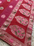 design pattern of red soft georgette meenakari zari saree