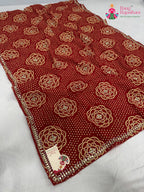 red synthetic bandhani saree for mayra ceremony by Rang Rajasthani