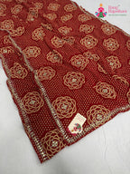 complete look of red synthetic bandhani saree