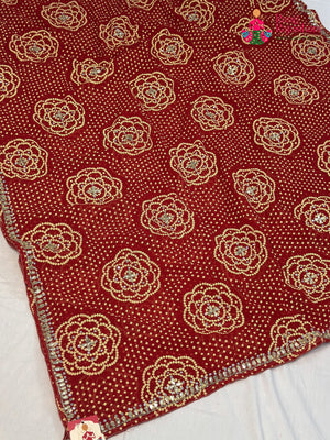Red Art Georgette Bandhani Print Chunri Saree for Mayra Ceremony | Wedding Saree