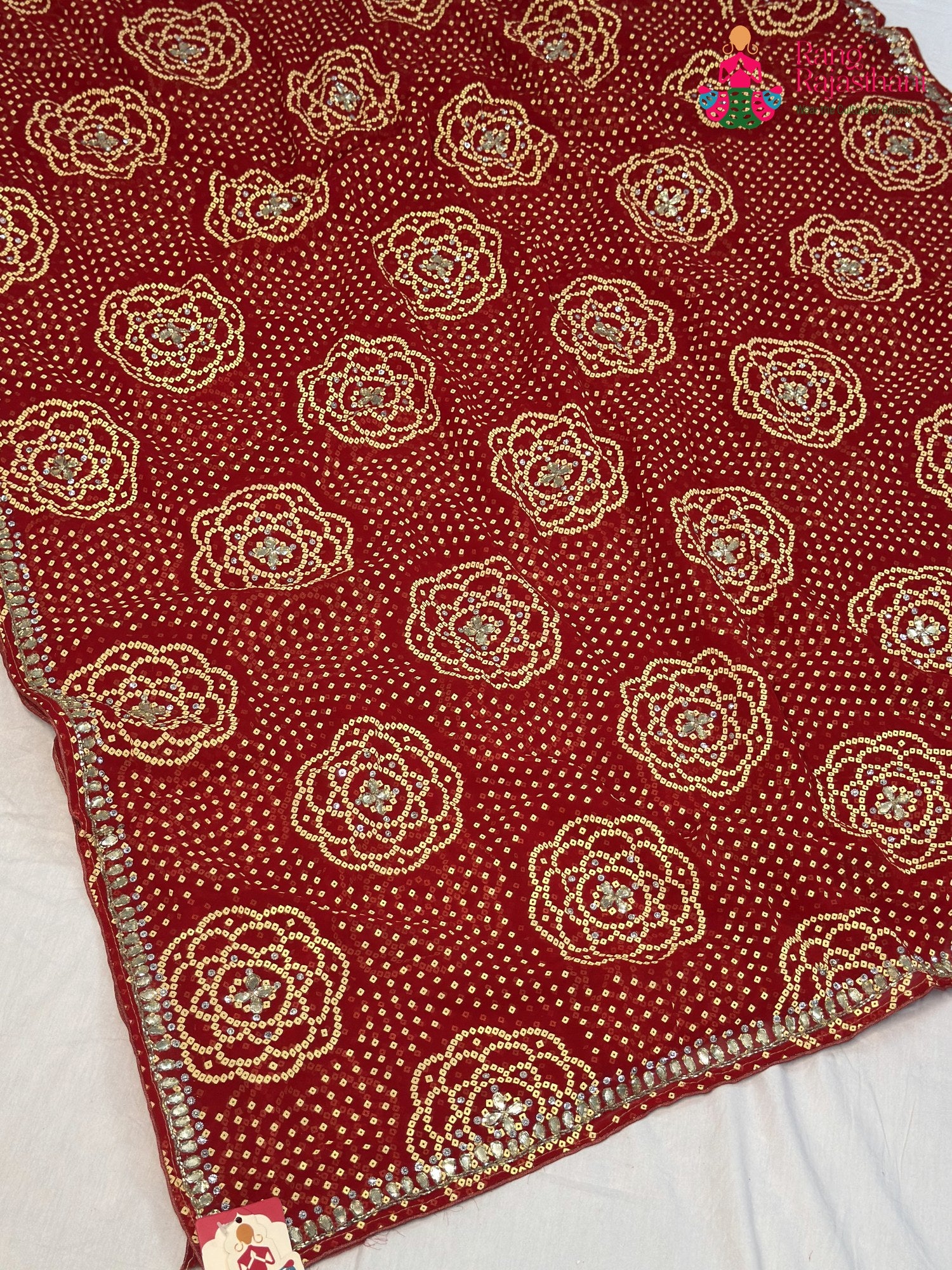 Red Synthetic Bandhani Chunri Saree for Mayra Ceremony | Soft Drape