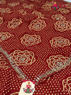 Red Synthetic Bandhani Chunri Saree for Mayra Ceremony | Soft Drape