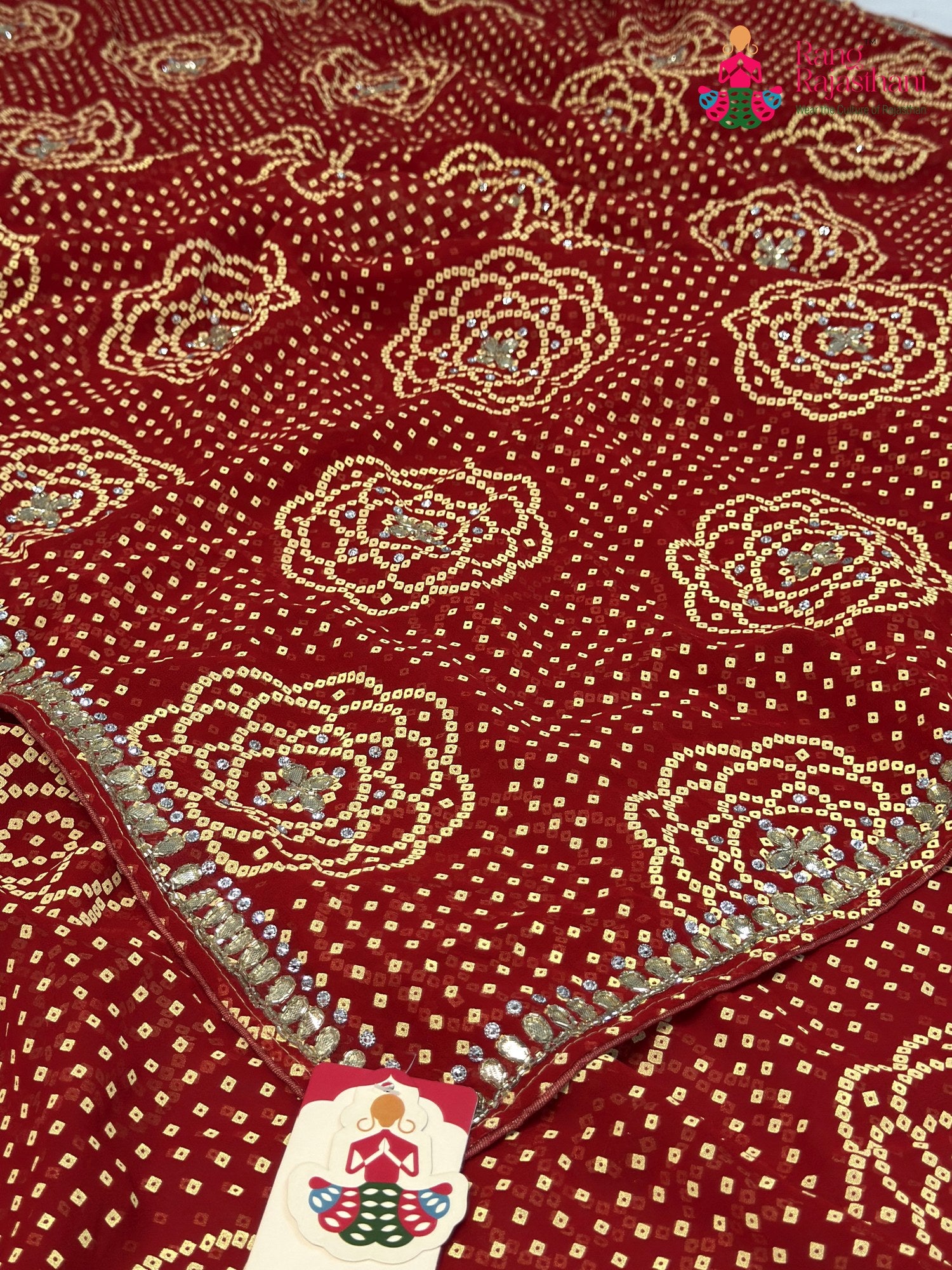 Red Synthetic Bandhani Chunri Saree for Mayra Ceremony | Soft Drape