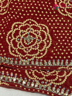 Red Synthetic Bandhani Chunri Saree for Mayra Ceremony | Soft Drape