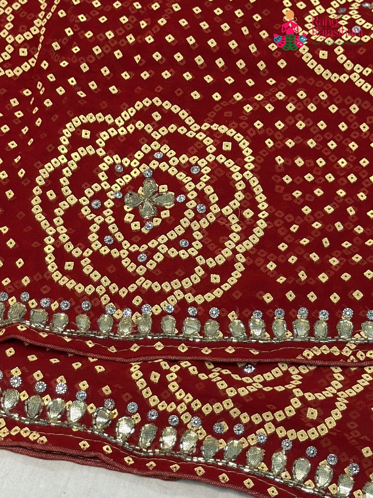 Red Synthetic Bandhani Chunri Saree for Mayra Ceremony | Soft Drape