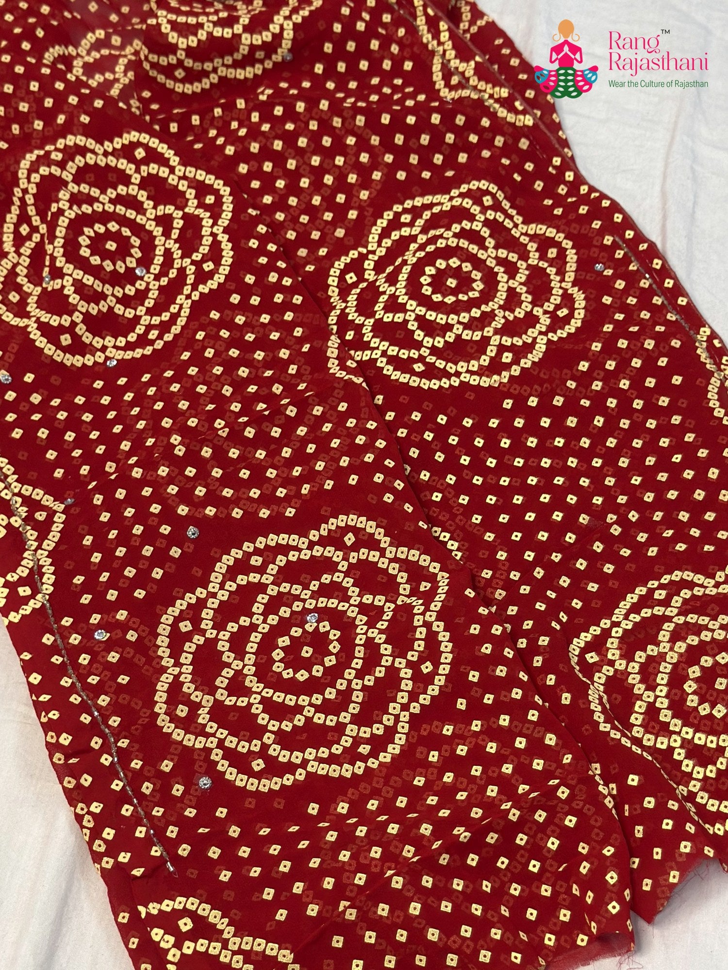 Red Synthetic Bandhani Chunri Saree for Mayra Ceremony | Soft Drape