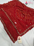 Red Synthetic Bandhani Saree for Mayra Ceremony | Classic Pick