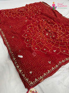 complete look of red synthetic bandhani saree