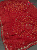 Red Art Georgette Bandhani Print Chunri Saree for Mayra Ceremony | Wedding Collection