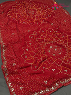 Red Synthetic Bandhani Chunri Saree for Mayra Ceremony | Elegant Edit