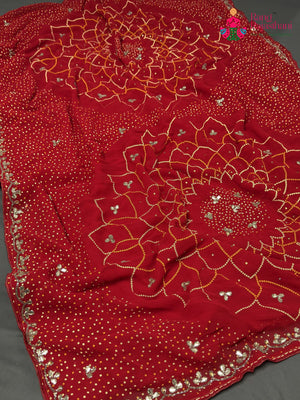 Red Art Georgette Bandhani Print Chunri Saree for Mayra Ceremony | Wedding Collection