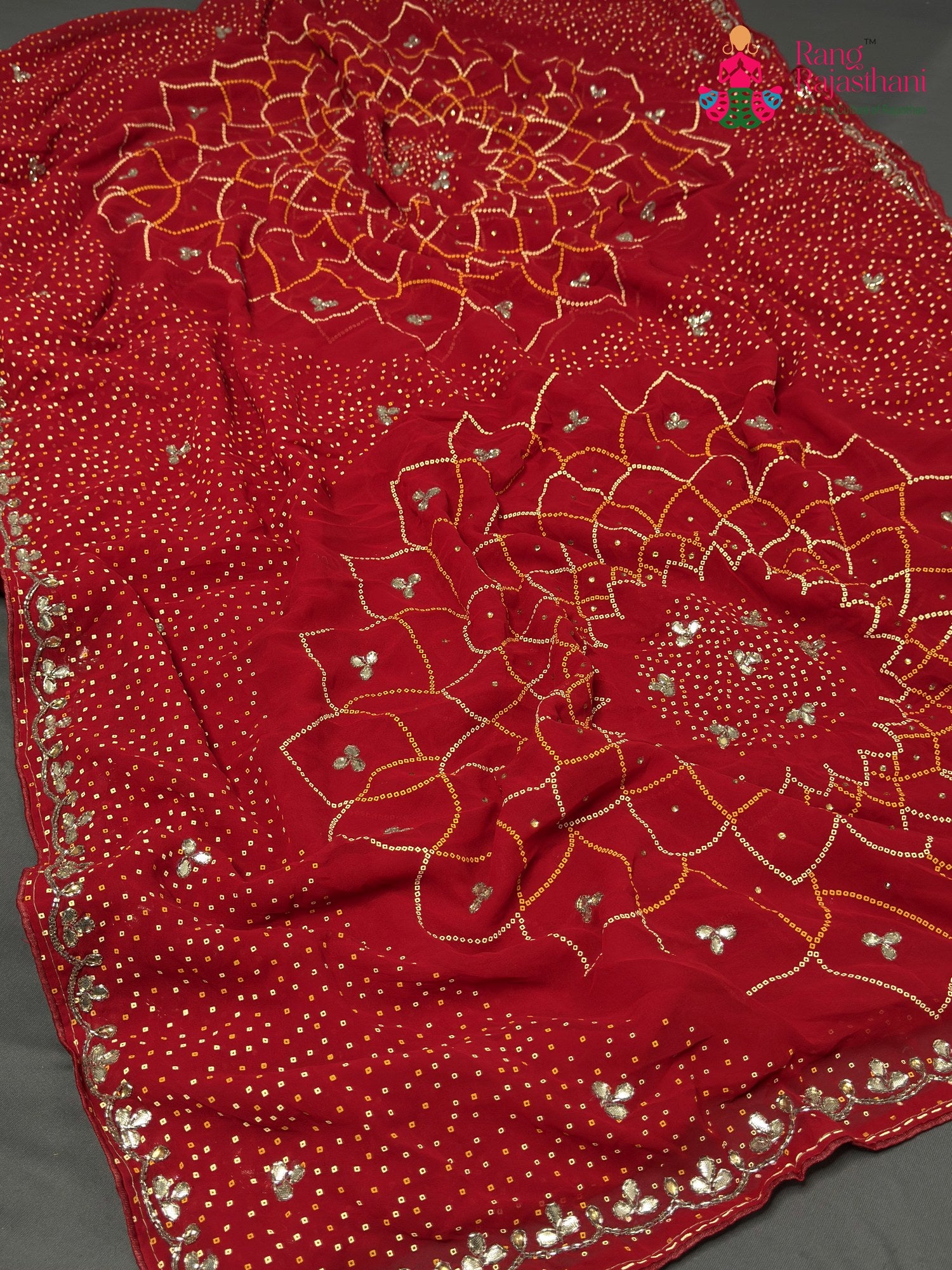 Red Synthetic Bandhani Chunri Saree for Mayra Ceremony | Elegant Edit
