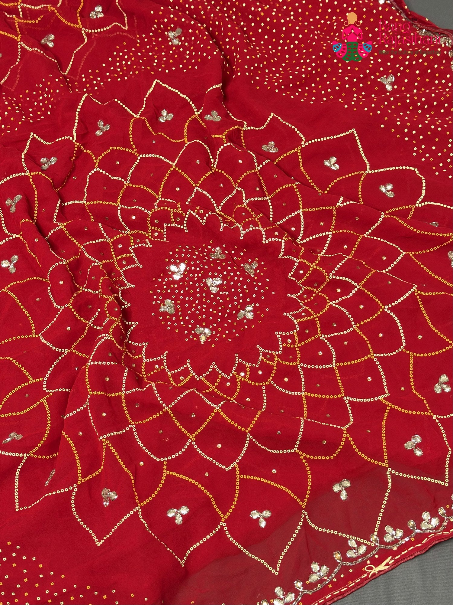 Red Synthetic Bandhani Chunri Saree for Mayra Ceremony | Elegant Edit