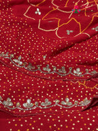 Red Synthetic Bandhani Chunri Saree for Mayra Ceremony | Elegant Edit