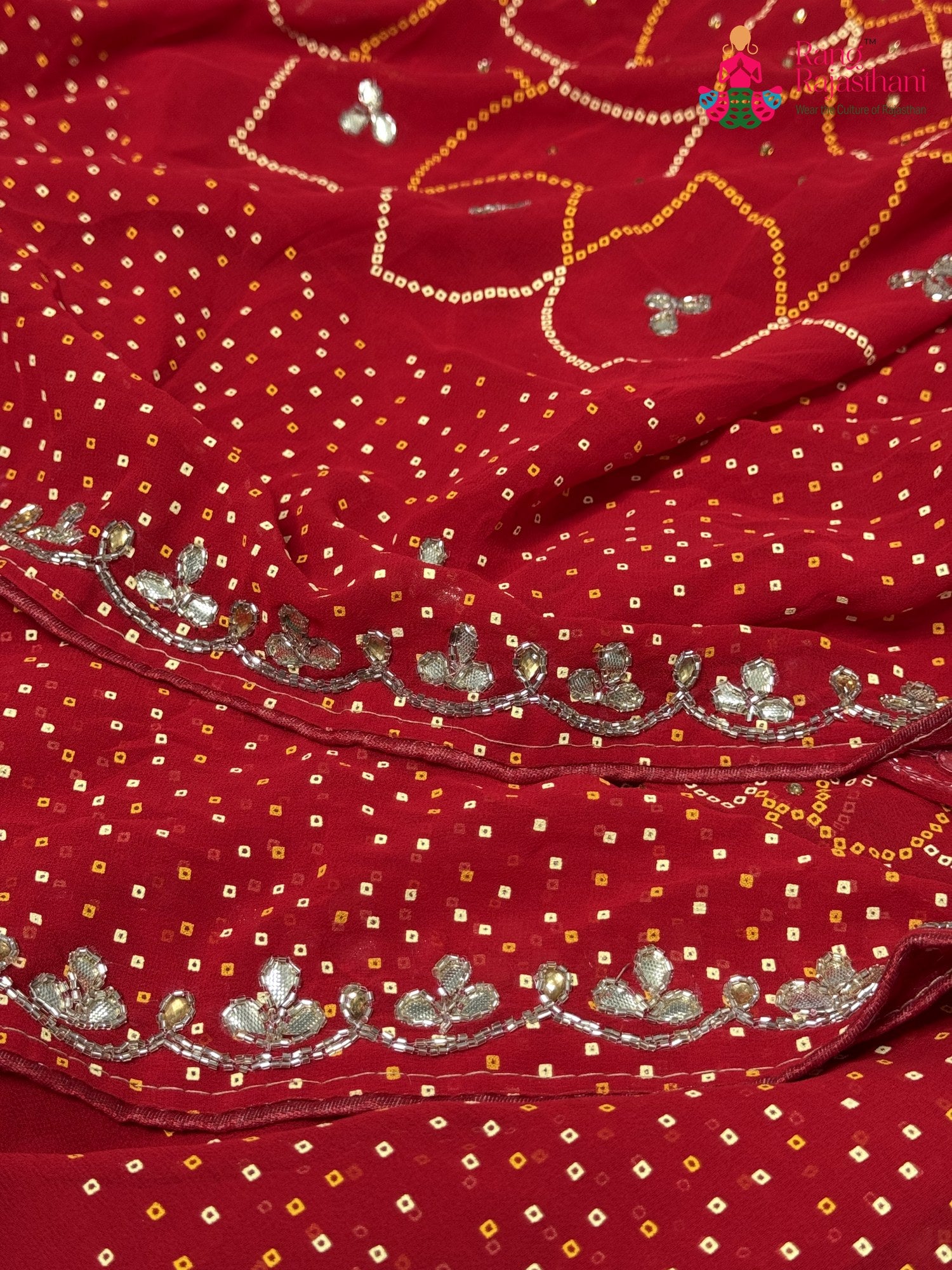 Red Synthetic Bandhani Chunri Saree for Mayra Ceremony | Elegant Edit