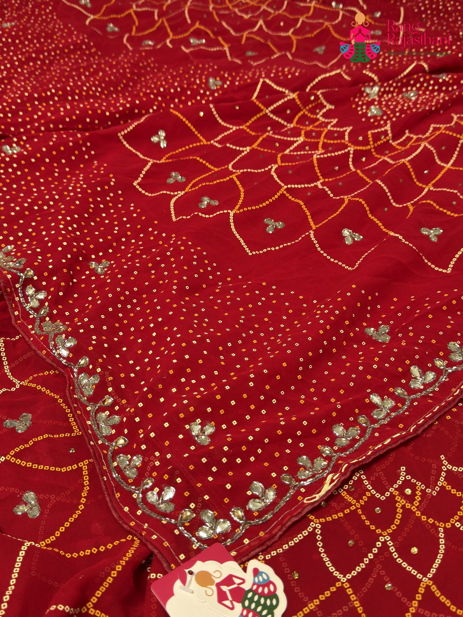 Red Synthetic Bandhani Chunri Saree for Mayra Ceremony | Elegant Edit