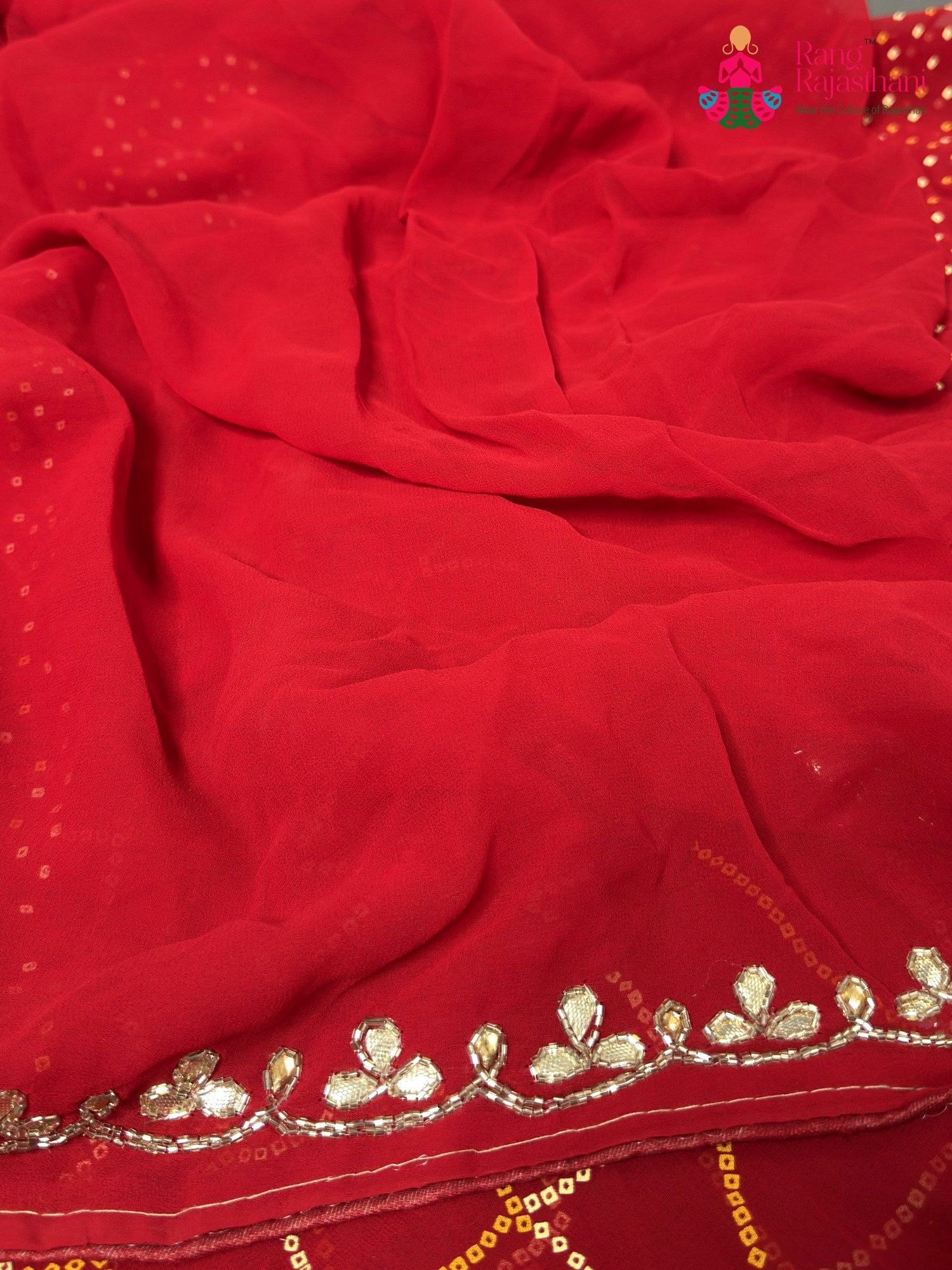 Red Synthetic Bandhani Chunri Saree for Mayra Ceremony | Elegant Edit