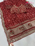 red synthetic zari embroidery saree for mayra ceremony by Rang Rajasthani