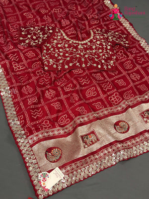 Red Synthetic Zari Embroidery Gharchola Saree for Mayra Ceremony | Heritage Weave