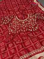 Red Synthetic Zari Embroidery Gharchola Saree for Mayra Ceremony | Heritage Weave