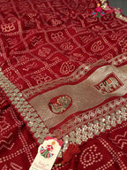 Red Synthetic Zari Embroidery Gharchola Saree for Mayra Ceremony | Heritage Weave