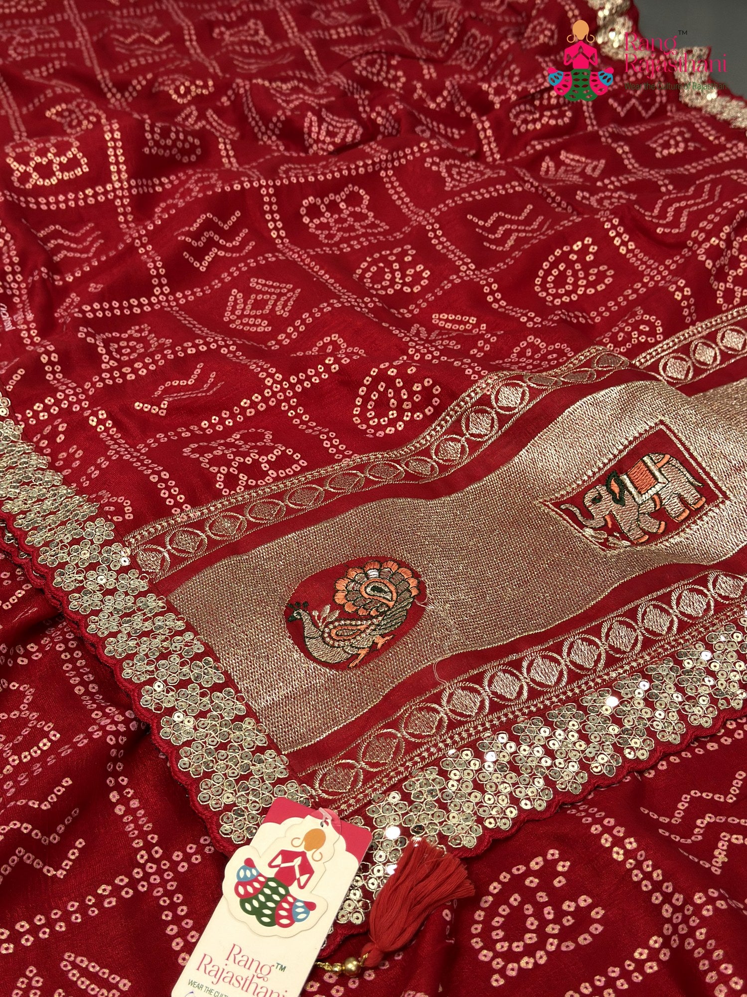 Red Synthetic Zari Embroidery Gharchola Saree for Mayra Ceremony | Heritage Weave