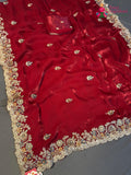 Red Synthetic Zari Embroidery Saree for Wedding Reception | Party Pick