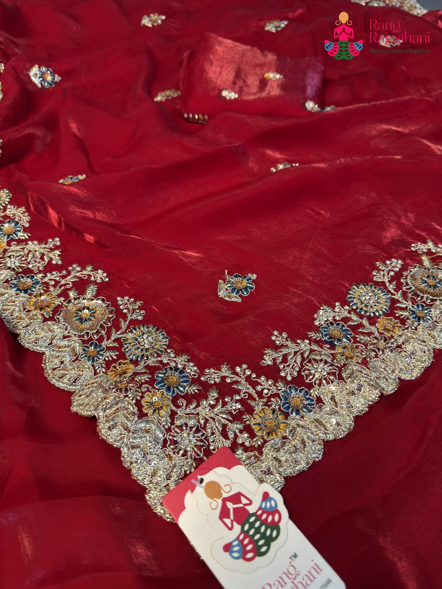Red Synthetic Zari Embroidery Saree for Wedding Reception | Party Pick
