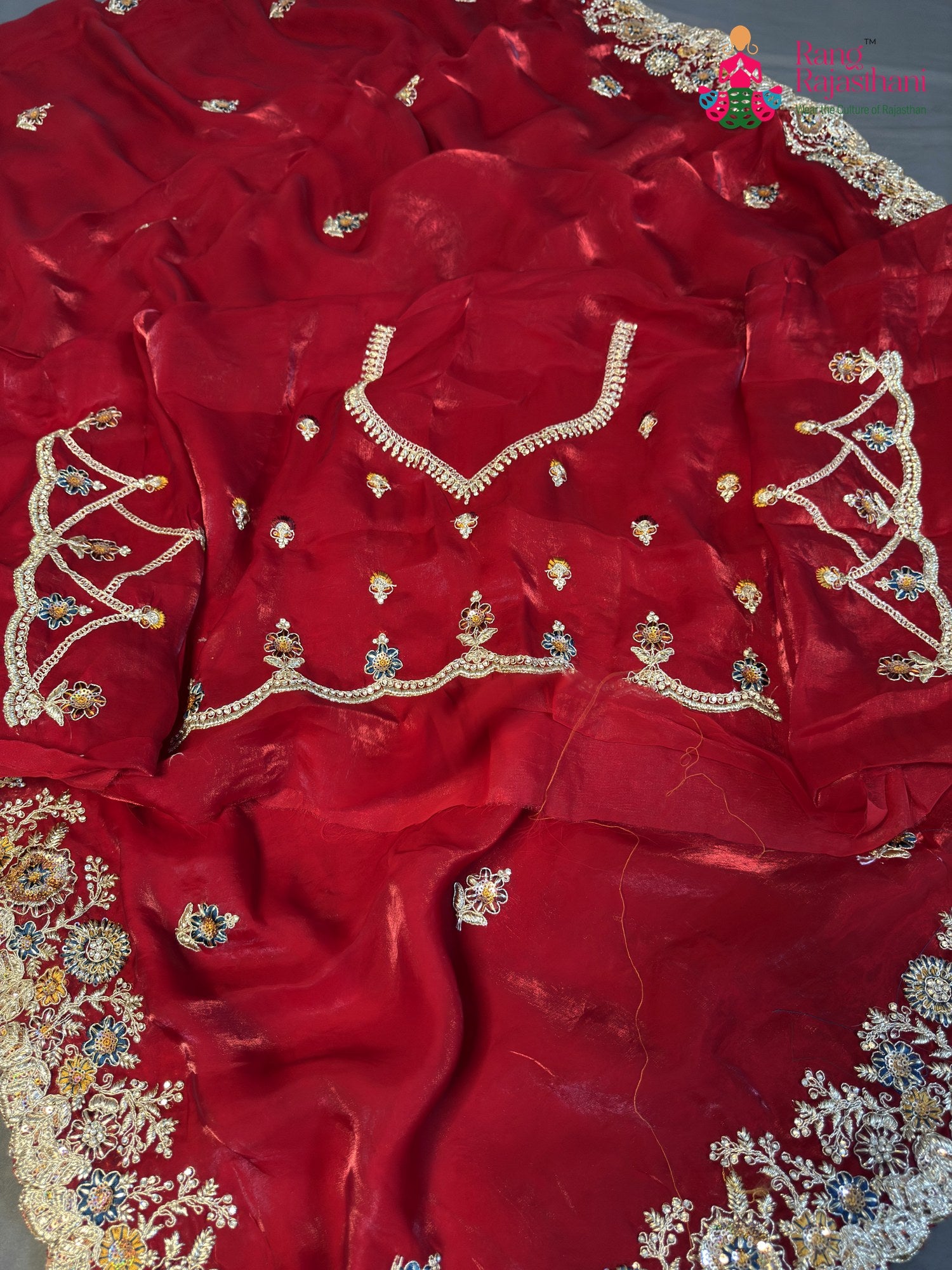 Red Synthetic Zari Embroidery Saree for Wedding Reception | Party Pick