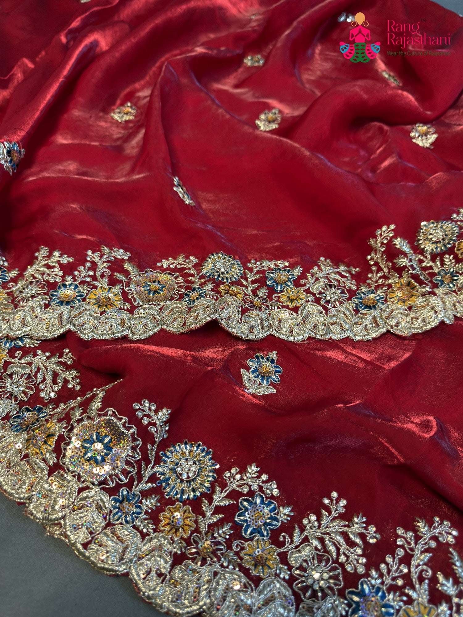 Red Synthetic Zari Embroidery Saree for Wedding Reception | Party Pick
