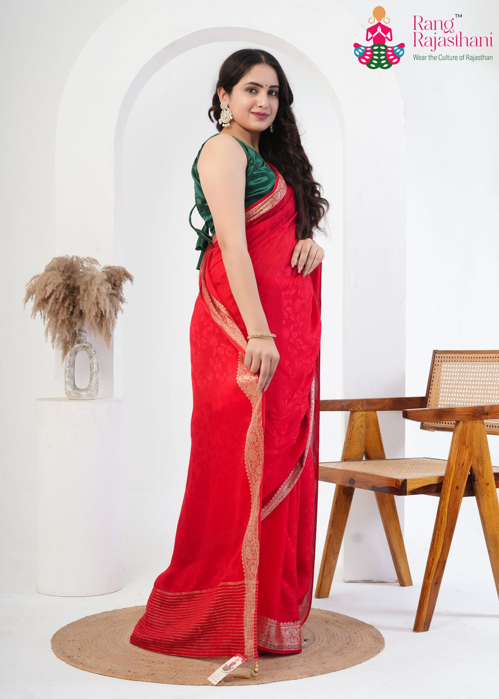 red pure silk saree with zari work for festival gallery view 1