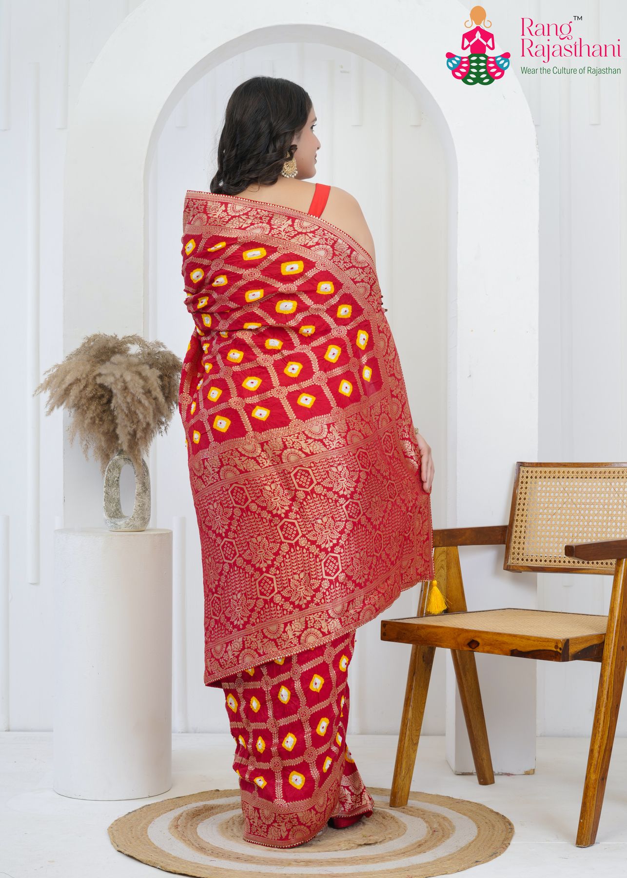 Red Dola Silk Heritage Bandhani Saree : Laddu-Bhandej