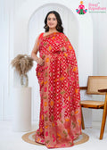 Red Pure Georgette Wedding saree with Khaddi Work and Mina from Rang Rajasthani