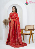 Red Crape Chinon Regal Bridal Saree : Folk Fusion