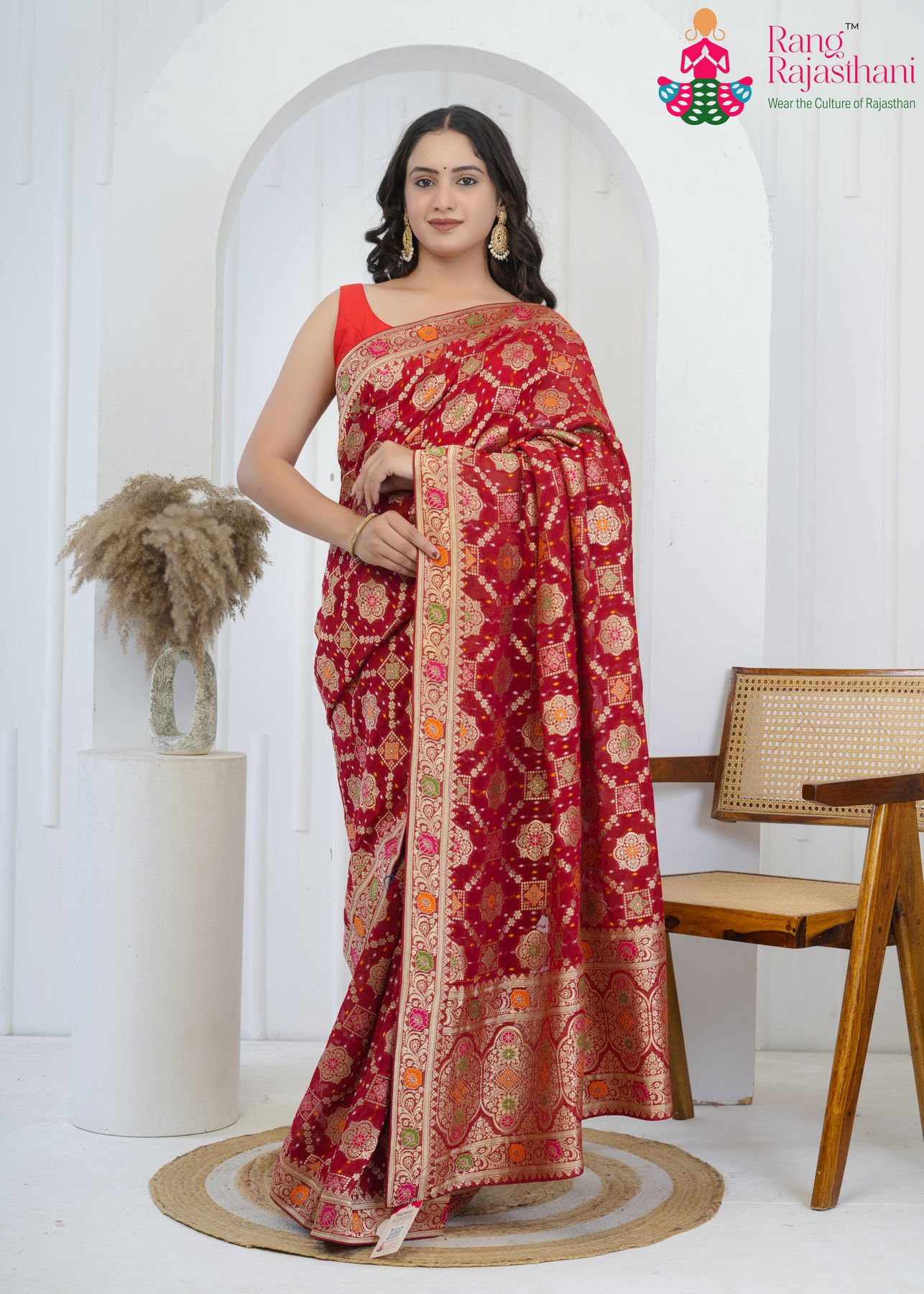 Mahroon Khaddi Georgette Meenakari Saree : Marwadi Magic