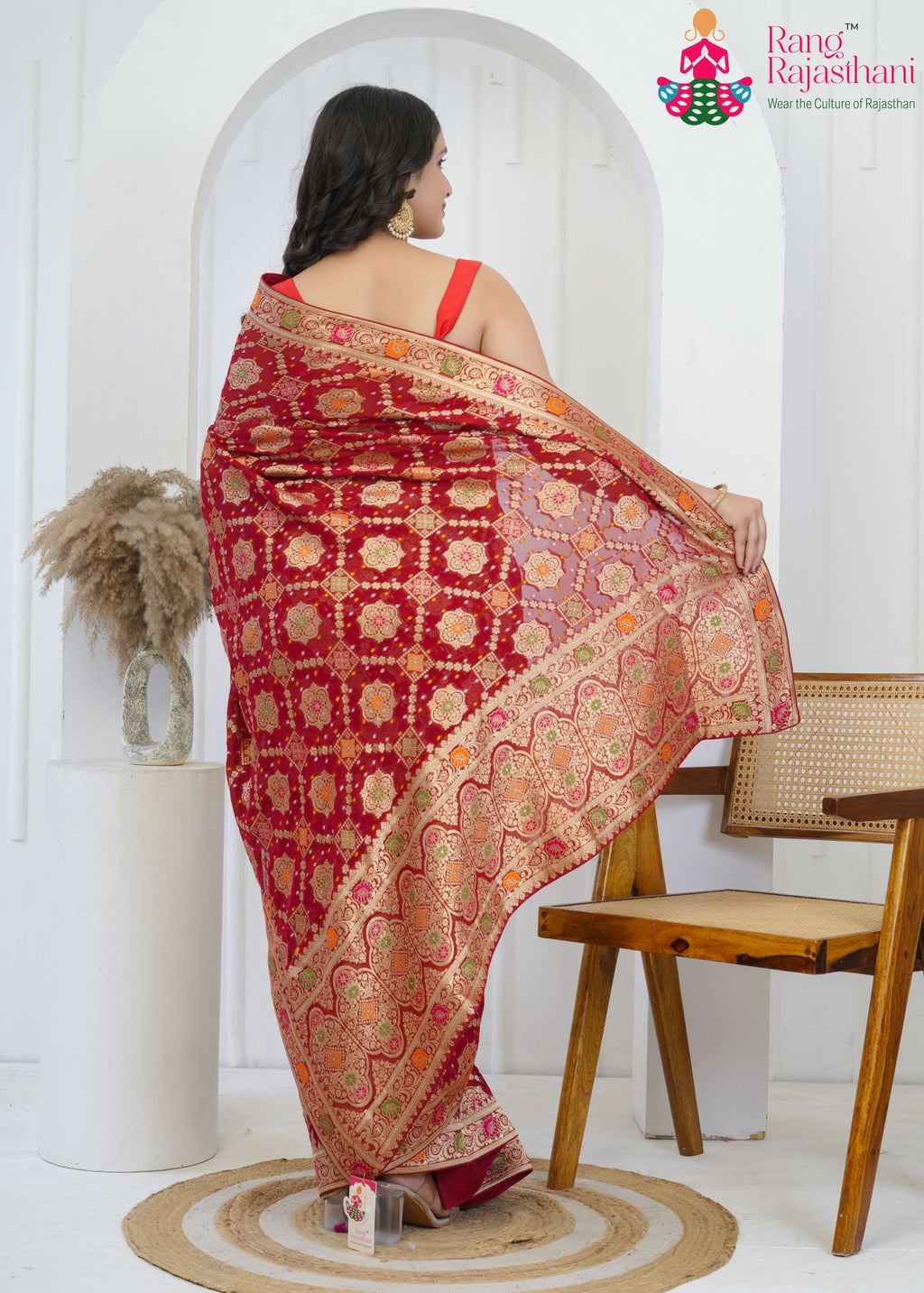 Mahroon Pure Georgette saree with Khaddi Work close up detailing