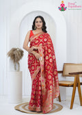 Red Khaddi Georgette Bandhani Saree : Meenakari Luxury Weave