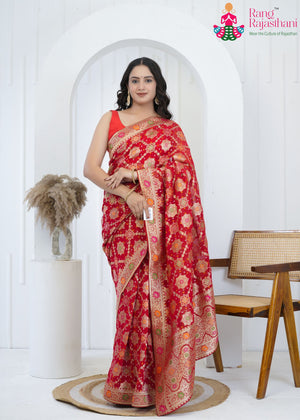 Red Soft Georgette Banarasi Zari Weave Saree for Bridal | Designer Edit