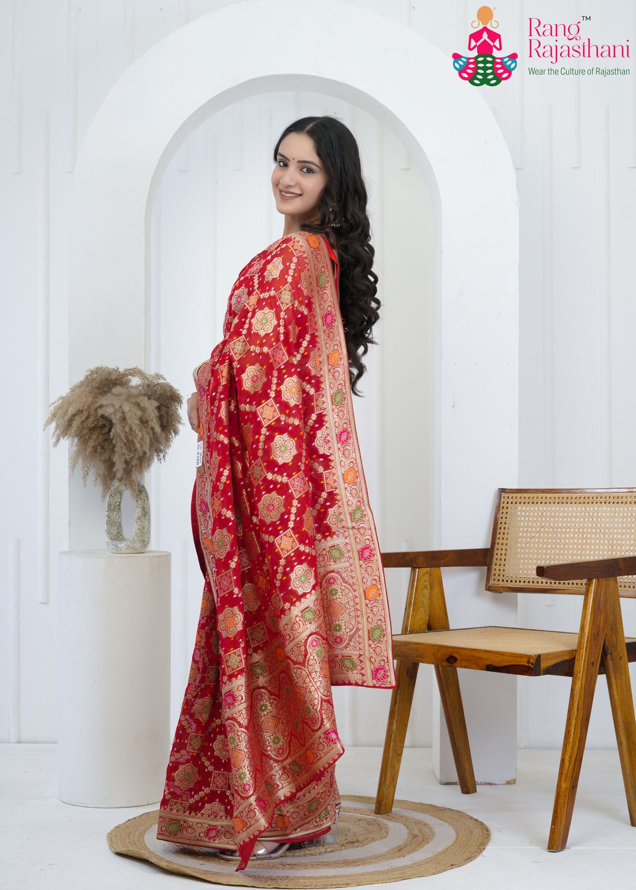 Red Khaddi Georgette Bandhani Saree : Meenakari Luxury Weave