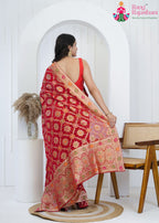 Red Pure Georgette saree with Khaddi Work close up detailing