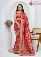 Red Pure Georgette Wedding saree with Khaddi Work from Rang Rajasthani