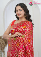 Red Pure Georgette saree with Khaddi Work back view