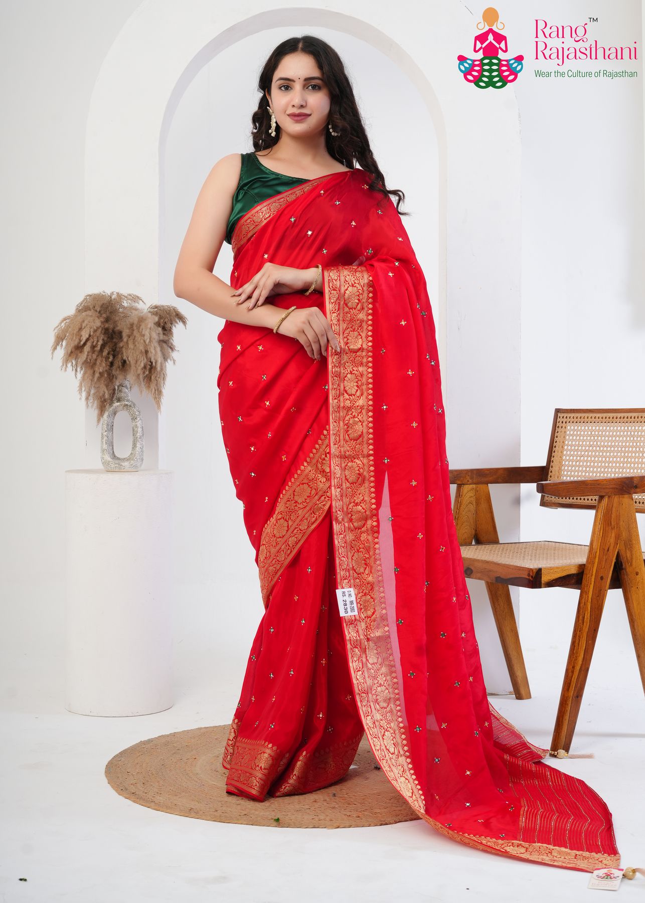 Red Silk Saree - Mirror work saree| Rang Rajasthani Store