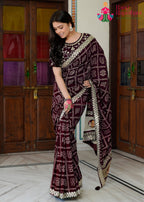 refined wine silk saree for mayra ceremony by Rang Rajasthani