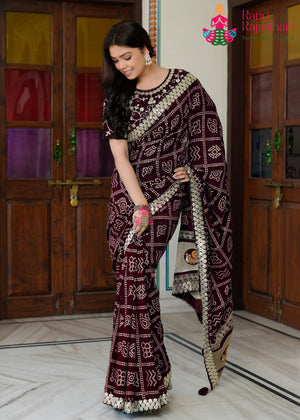 Wine Synthetic Gharchola Saree for Mayra Ceremony | Editor Choice