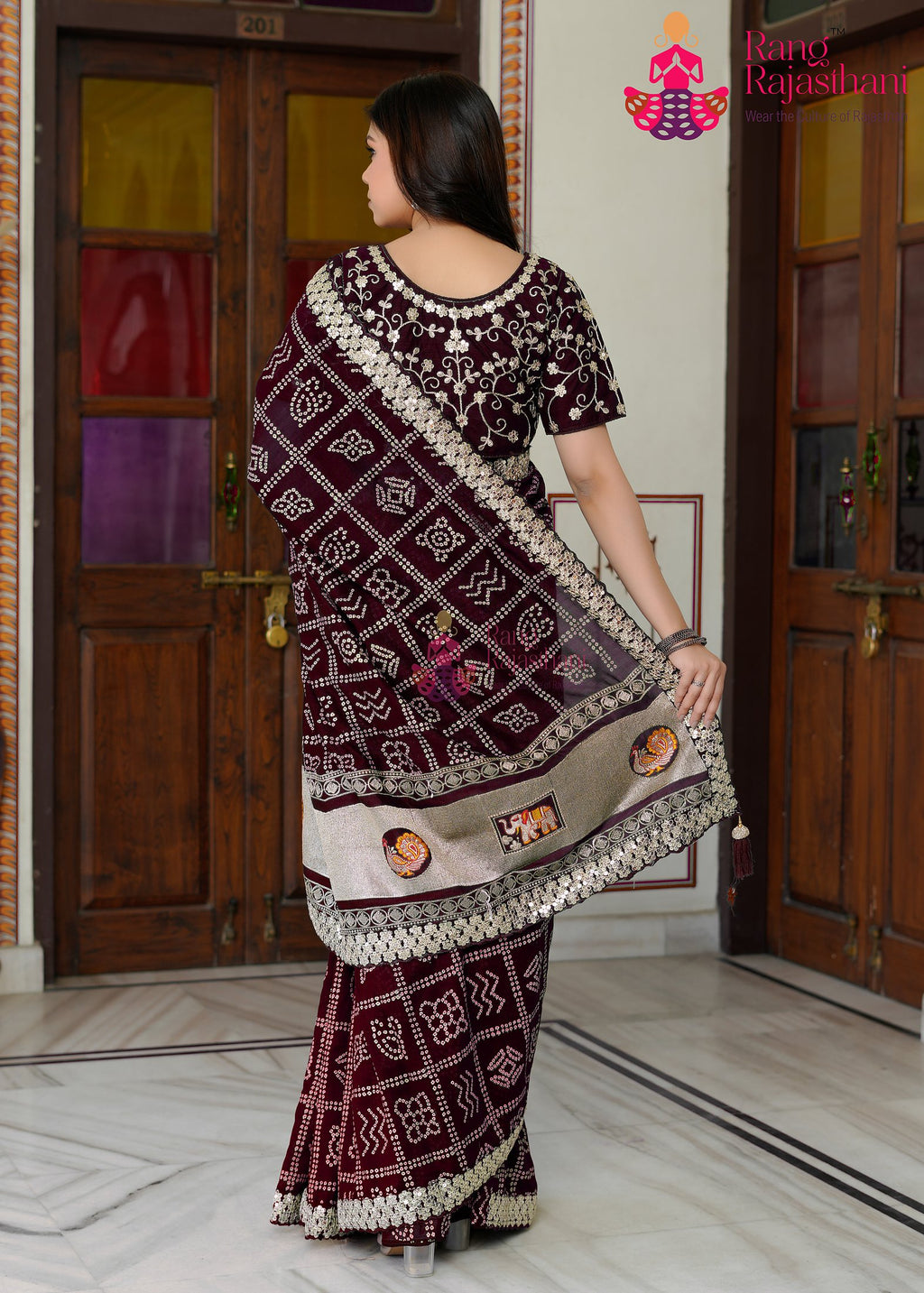 complete look of refined wine silk saree 